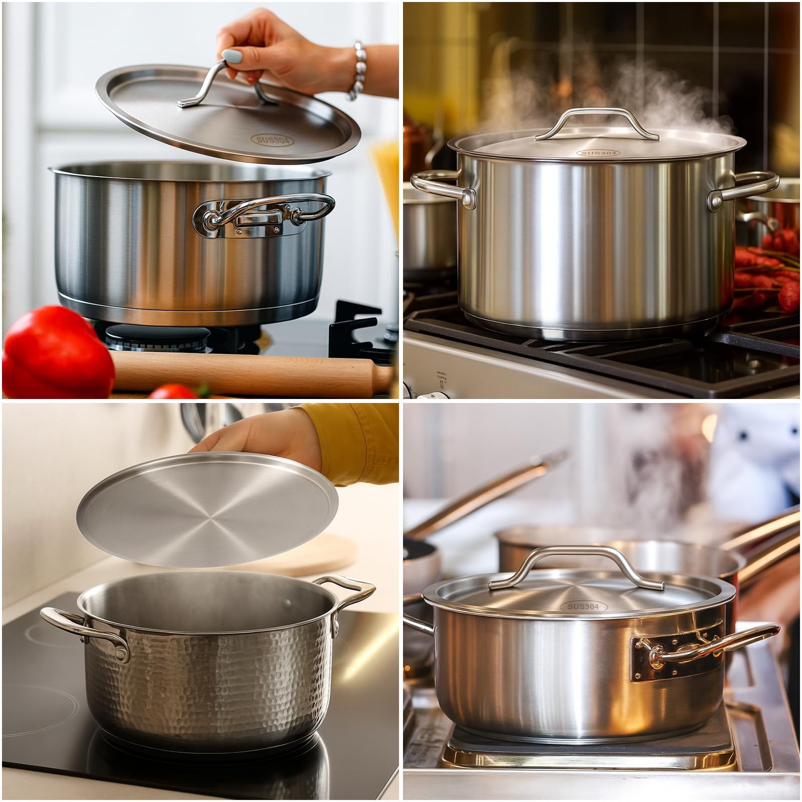 2 Pcs 20-Quart Stock Pot Lids with Handle 12.6” 304 Stainless Steel Lids Kit…