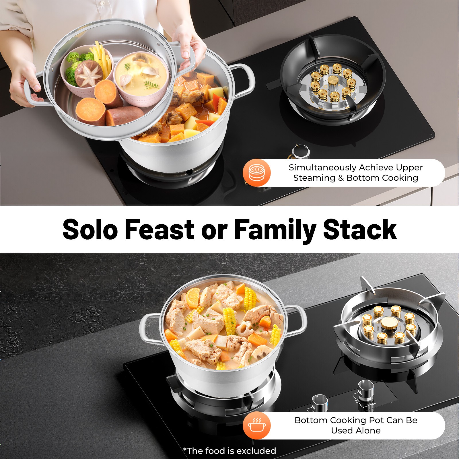 32.5cm 5 Tier Stainless Steel Steam Cooker Steamer Pan Cook Pot Set kitchen