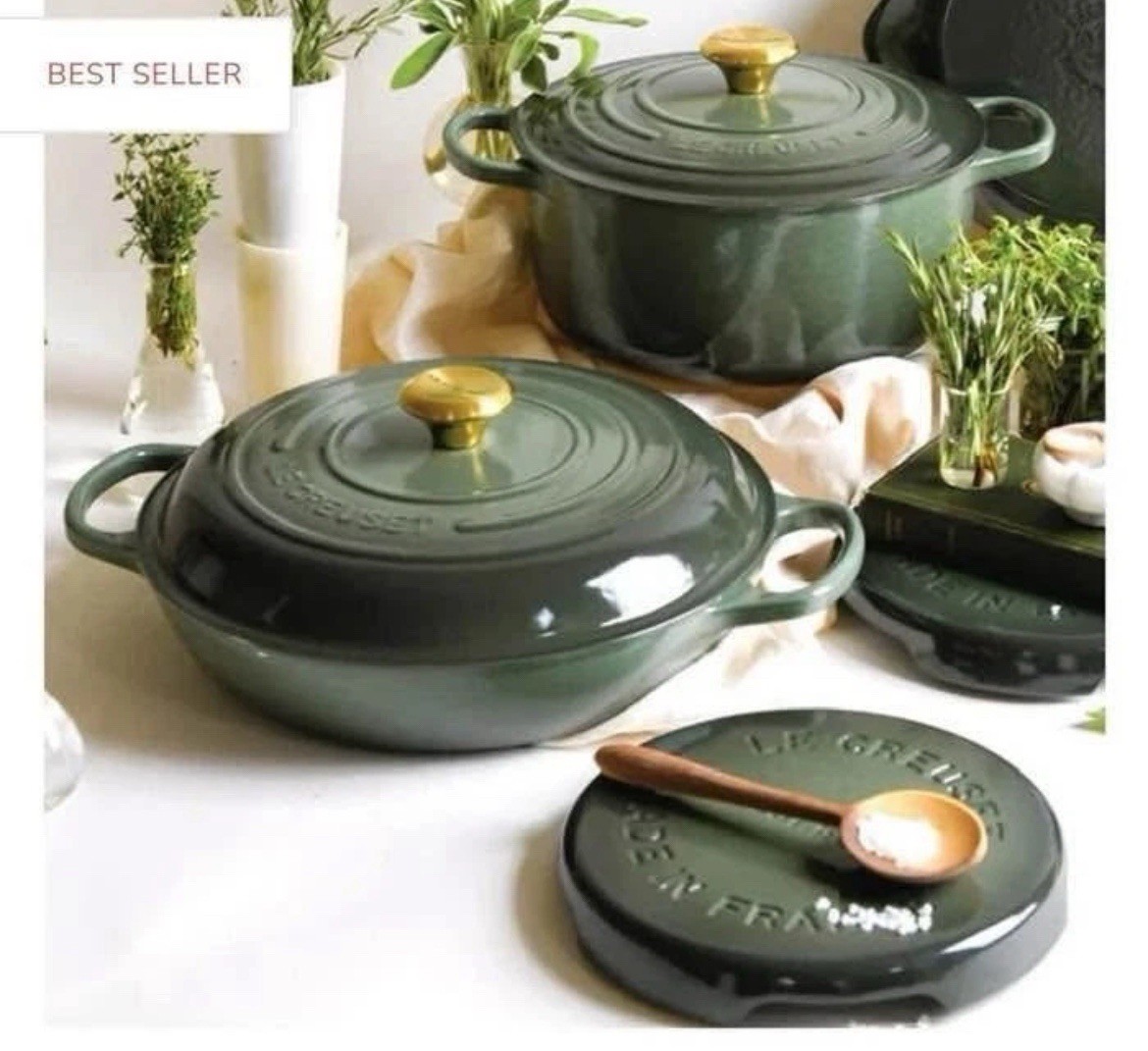 NEW Le Creuset 5 Qt Braiser Thyme Cast Iron France 304 Gold Knob Enameled Chef
