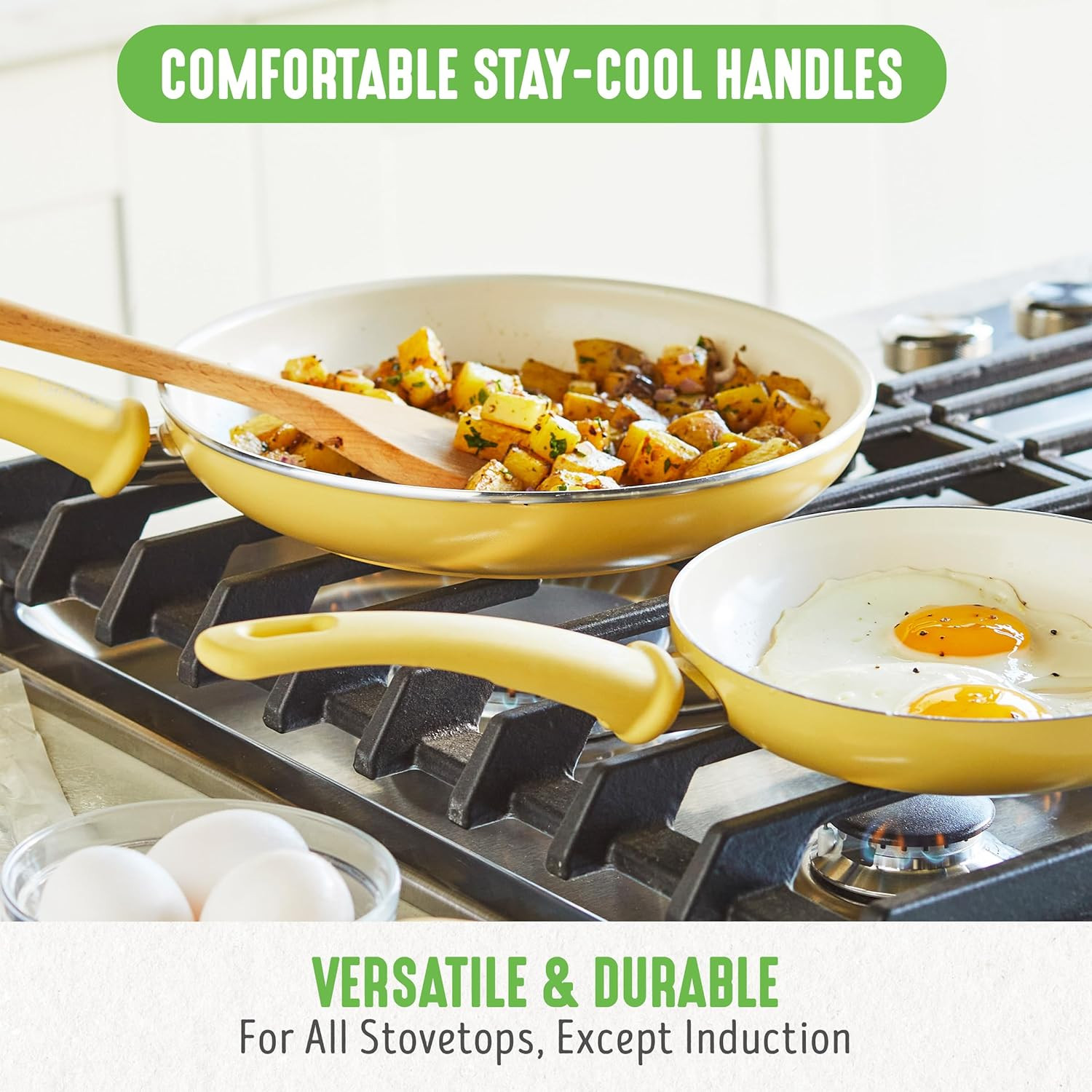 Healthy Ceramic Nonstick 18-Piece Cookware Set with Utensils – Yellow