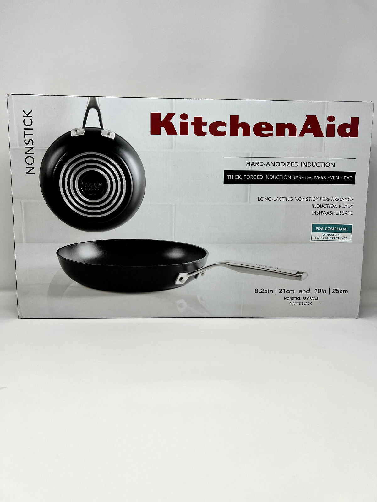 KitchenAid Nonstick Fry Pans Matte Black Hard-Anodized Induction 8.25 in & 10 in
