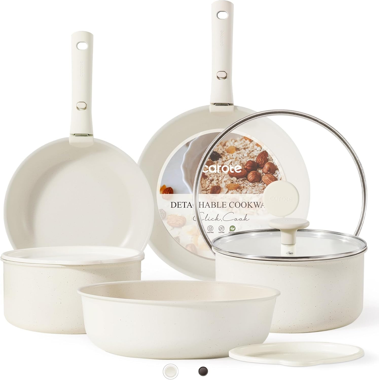 11Pcs Pots and Pans Set, Nonstick Cookware Detachable/Removable Handle