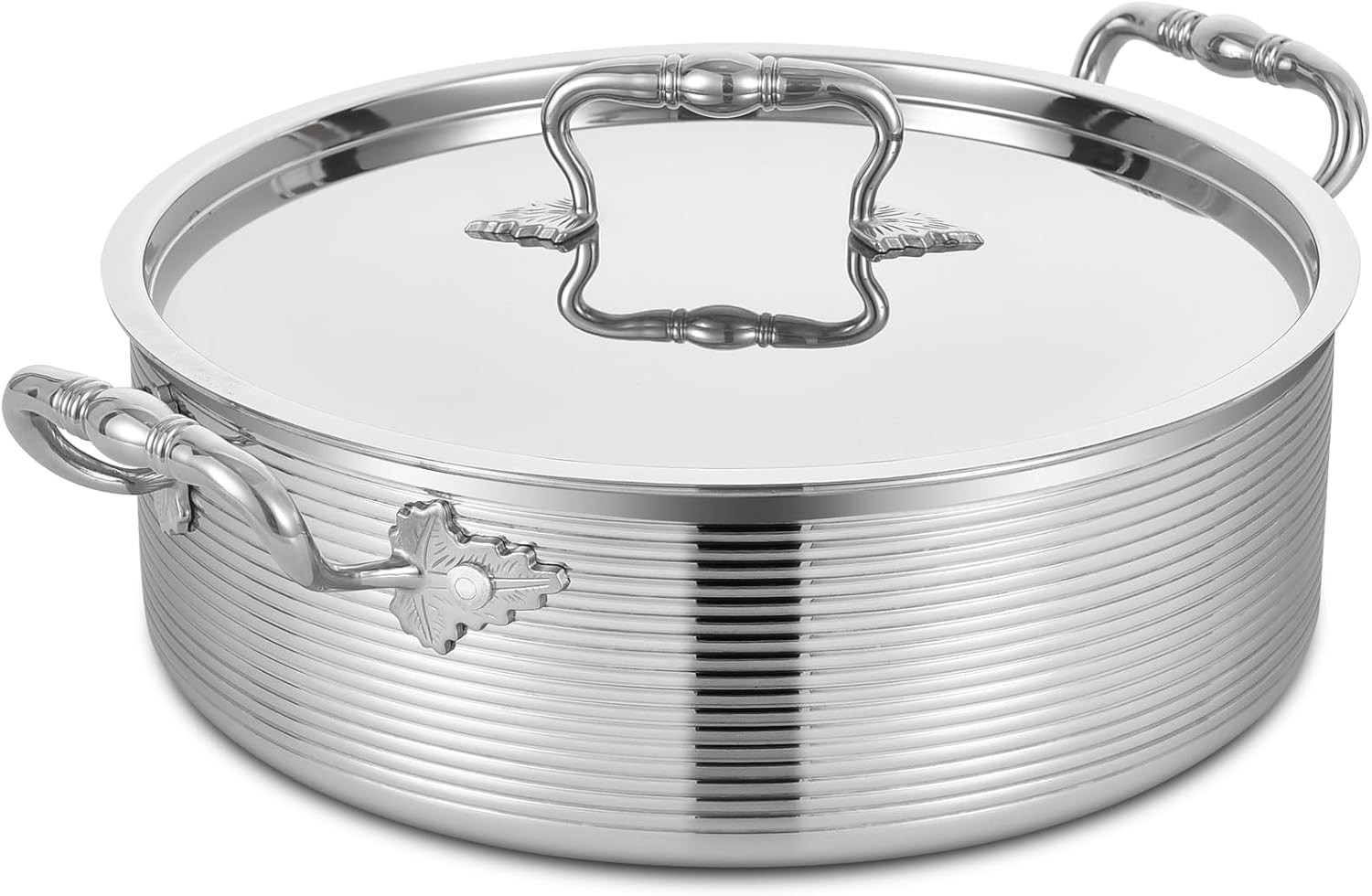 Tri-Ply Stainless 8 QT Sauté Pan with Steel Lid,13 Inch Induction Cooking Pot,Br