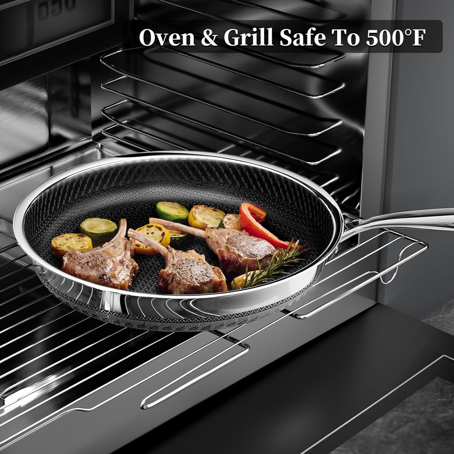 12″ Non-Stick Ceramic Hybrid Frying Pan with Lid – Induction Safe, Metal Utensil