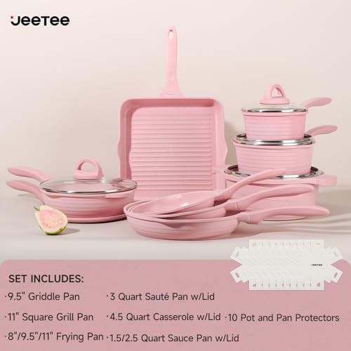 JEETEE Pink Pots and Pans Set Nonstick 23pcs Induction