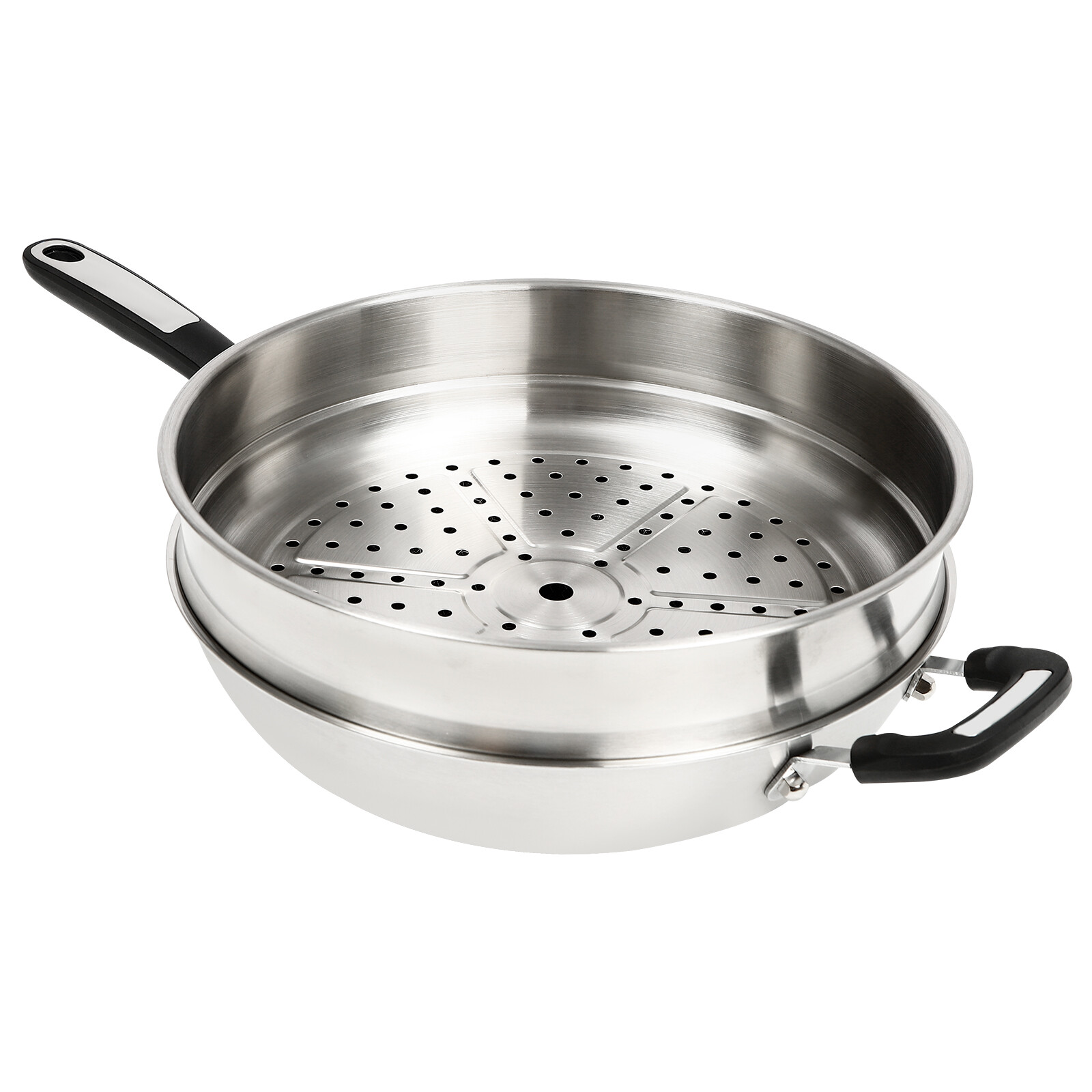 Nonstick Cooking Honeycomb Wok Pan w/Lid Steamer Pot Gas Cooktop Stainless Steel