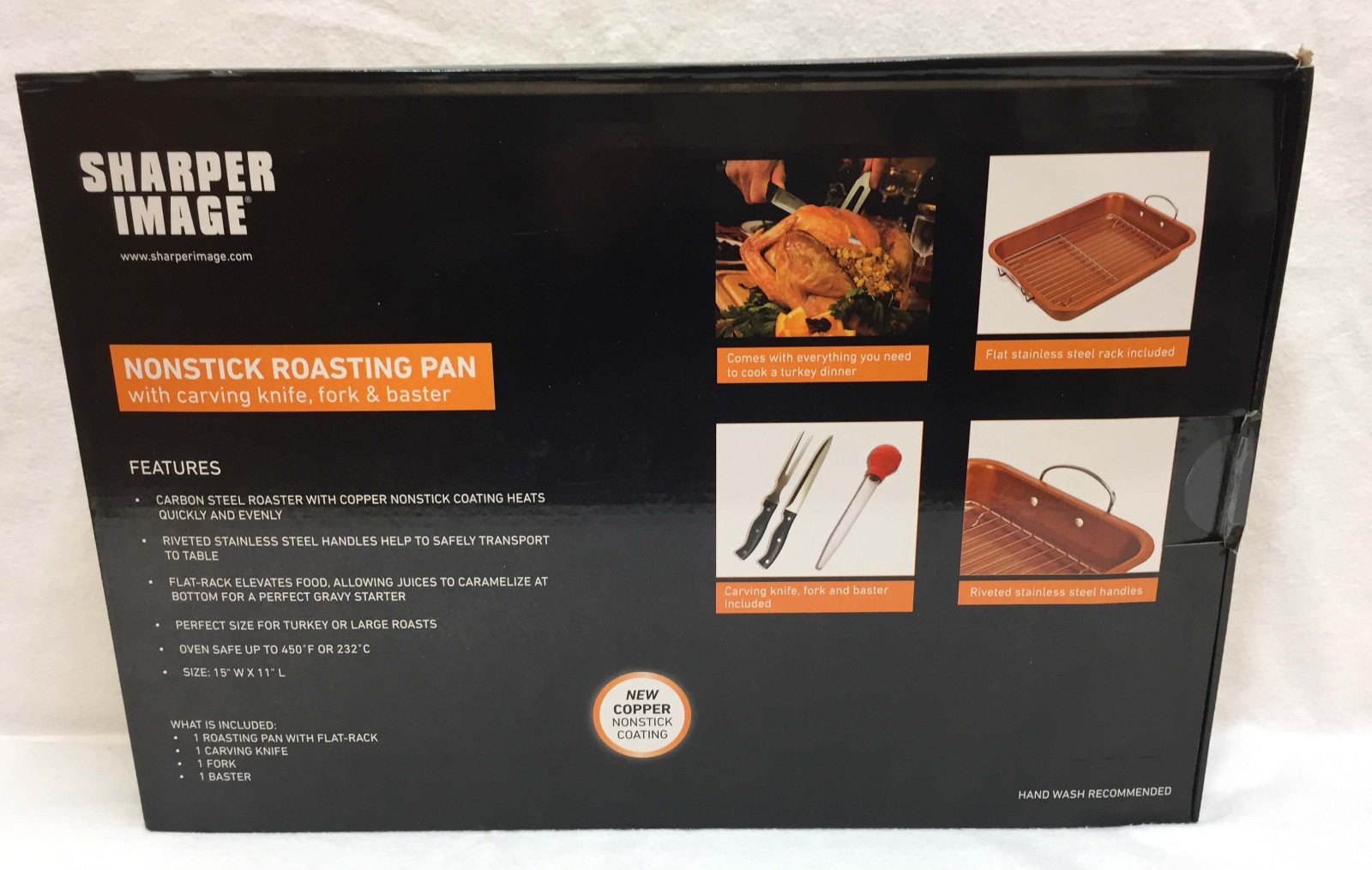 Roasting Pan Copper Nonstick Coating 15 x 11″ Kit Carving Knife Fork & Baster