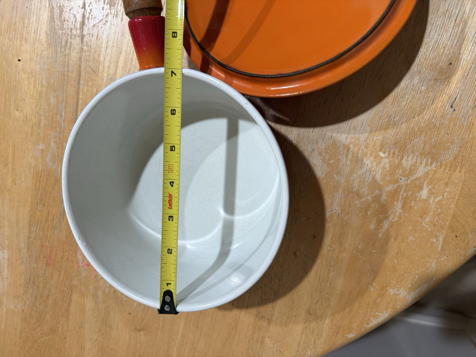 Descoware Orange Enamel Cast Iron Saucepan with Lid & Wooden Handle, 7in x 3in