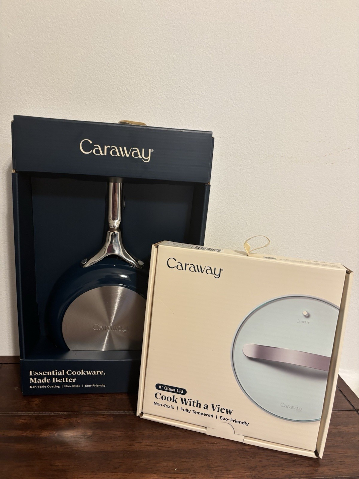 NEW Caraway Home Round 8″ Mini Fry Pan NAVY With Glass Lid
