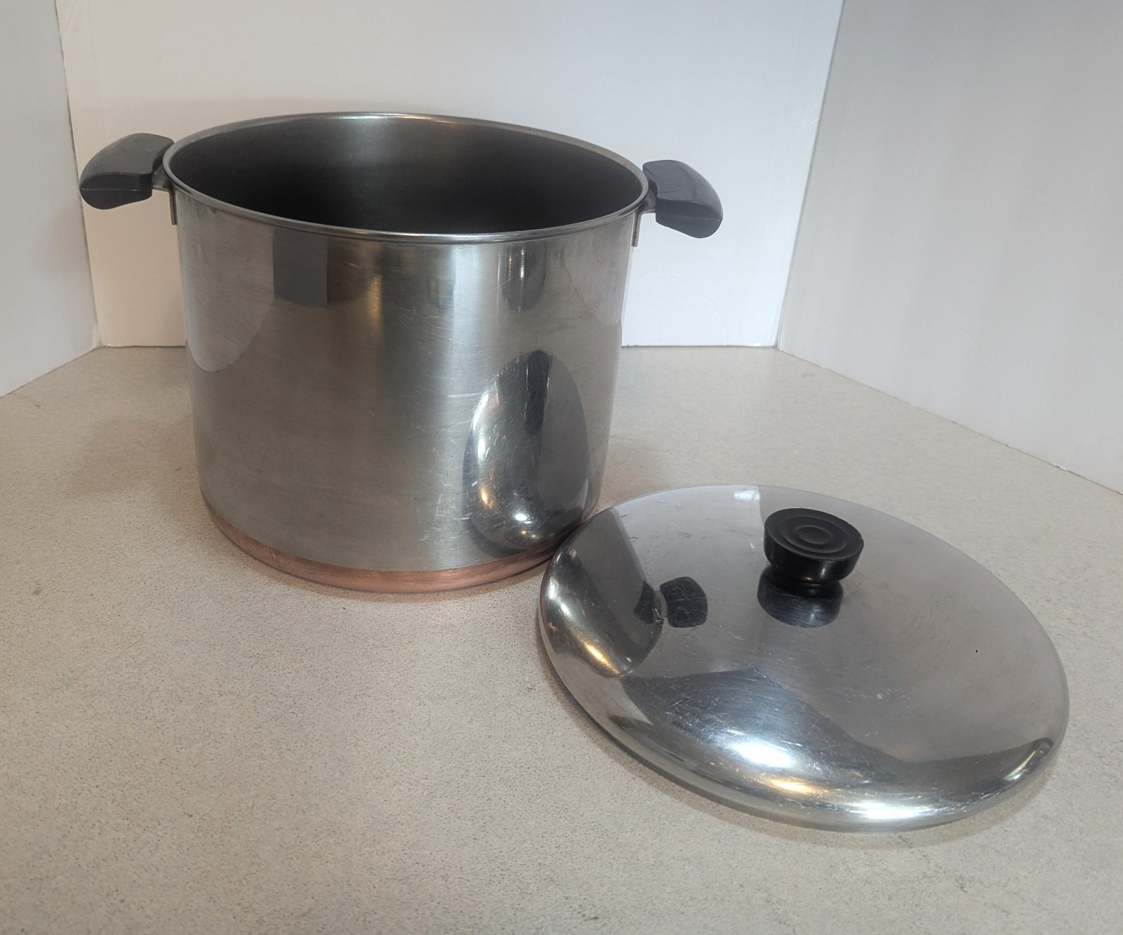 Vintage Pre 1962 Revere Ware Copper Clad 9”x8” 8qt Stock Pot w Lid Riverside CA