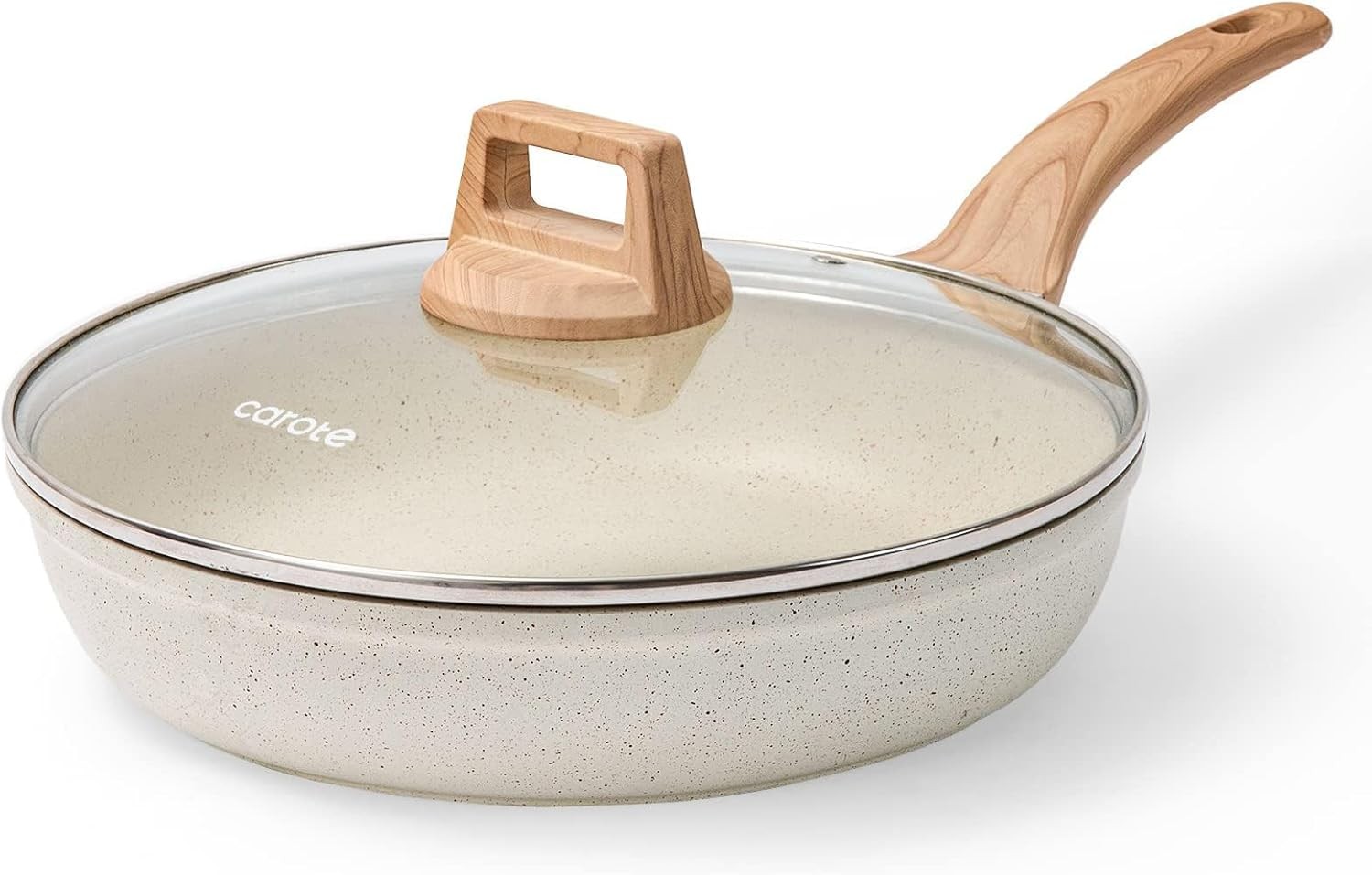 8 Inch Nonstick Frying Pan With Lid White Granite Skillet Omelet Egg Pan