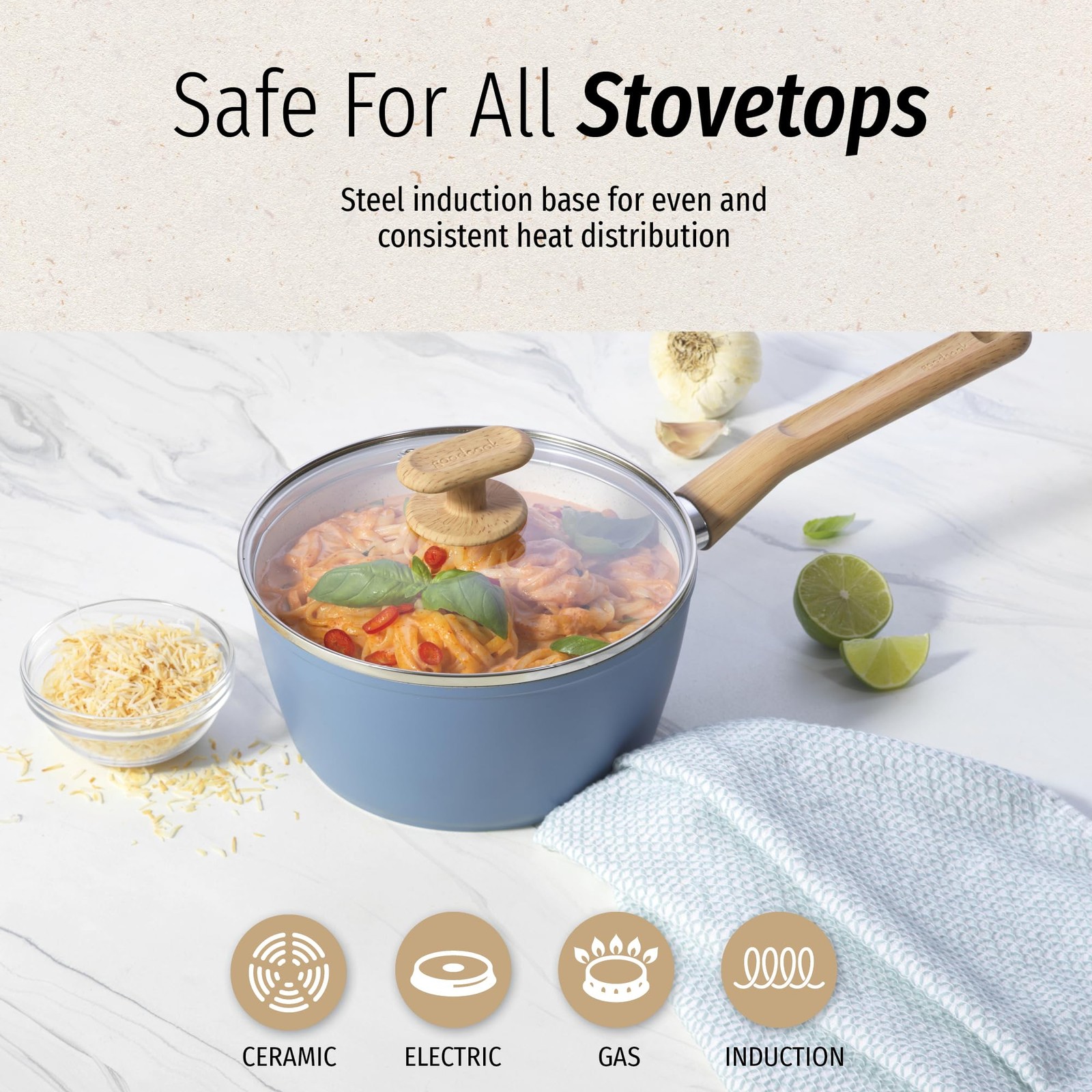 Healthy Ceramic Titanium-Infused 2 Quart Saucepan with Lid, Light Blue – Indu…