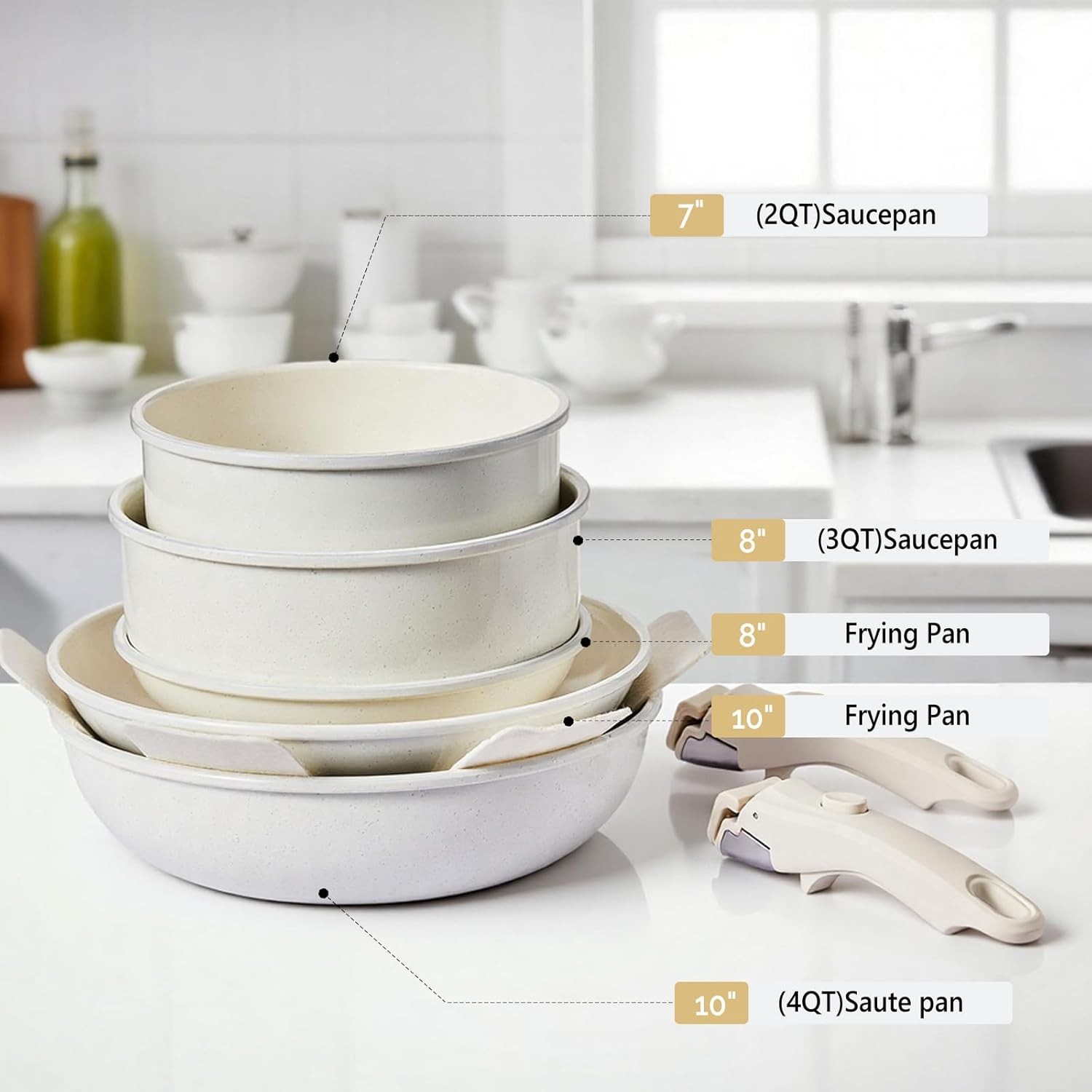19 Pcs Nonstick Pots and Pans Set, Cast Aluminum Cookware with Detachable Handle
