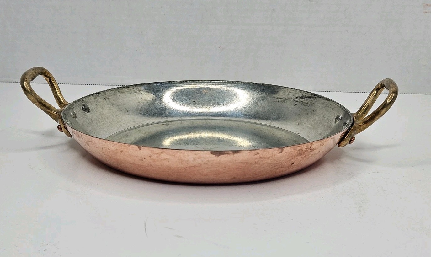 Copper 8″ Diameter Round Pan with Brass Mauviel Made In France Tin Lined