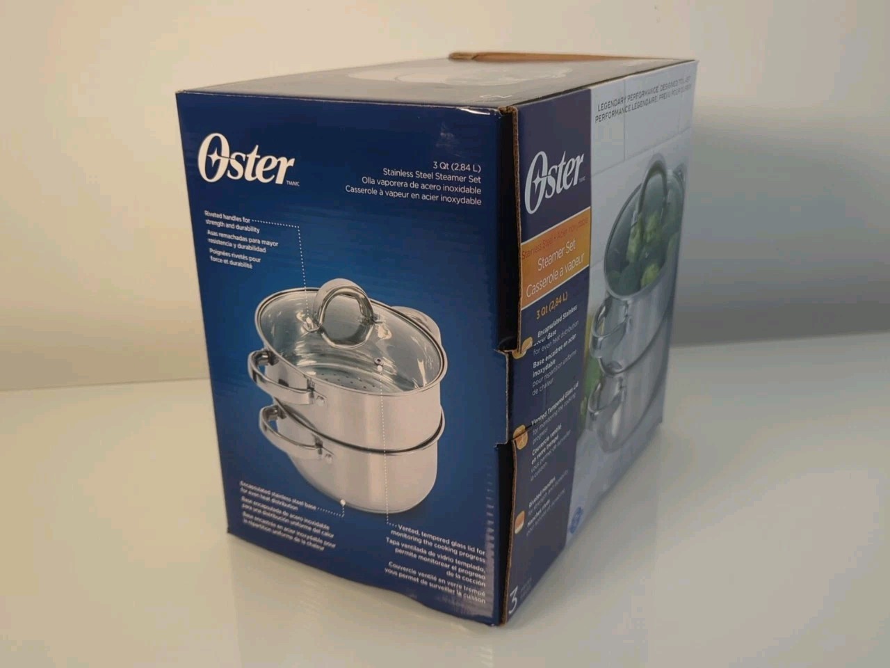 Oster Sangerfield Stainless Steel 3 Qt Steamer Set with Vented Glass Lid