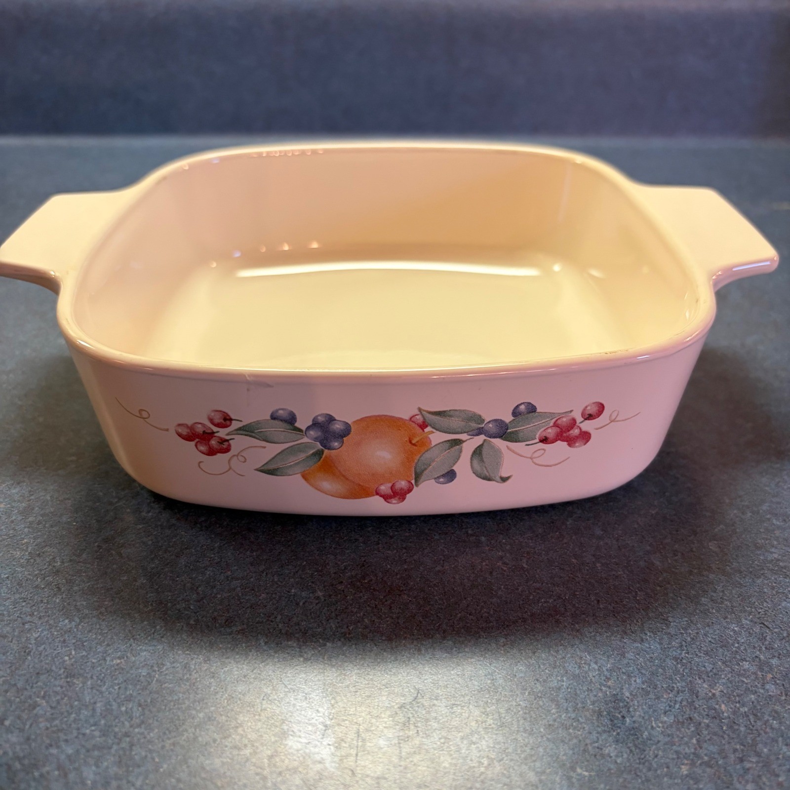 Corning Ware Abundance Fruit A-1-B 1 Liter Square Casserole Dish Vintage No Lid