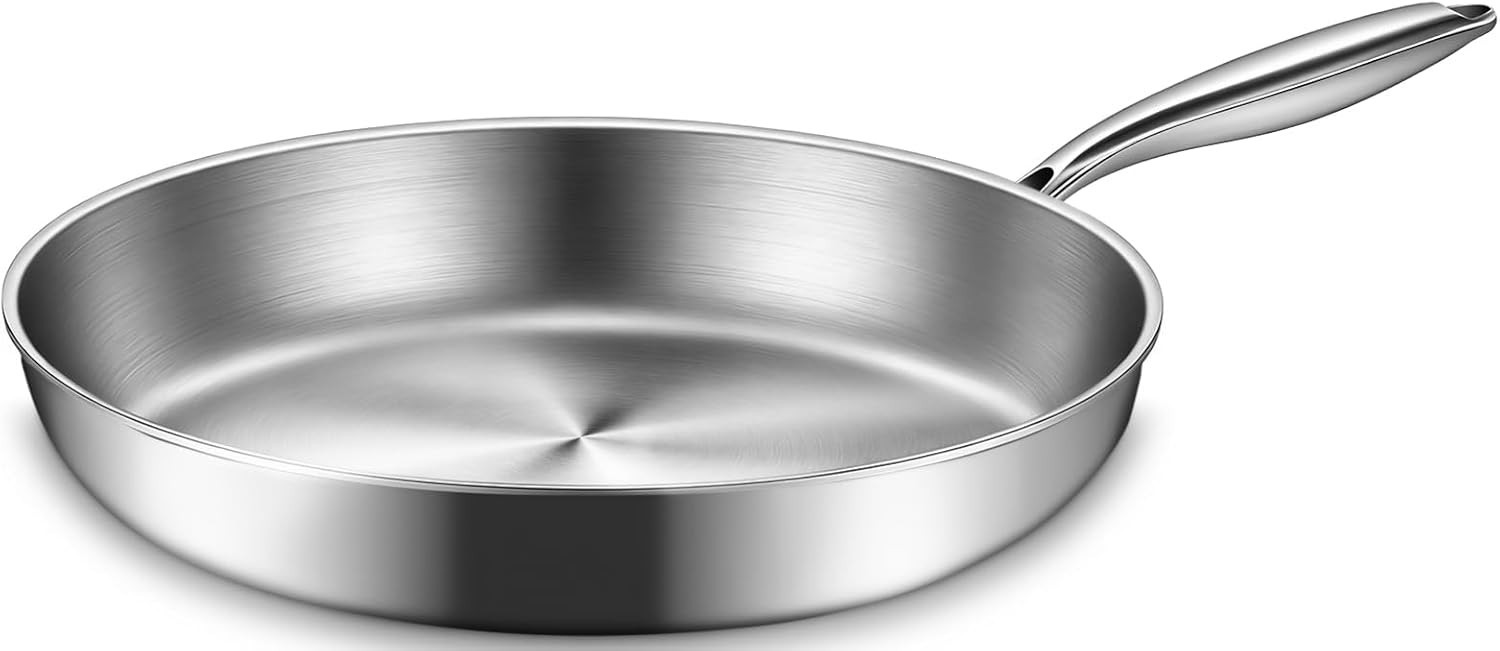 12 Inch Stainless Steel Frying Pan Compatible with All Cooktops Oven Safe Sau…