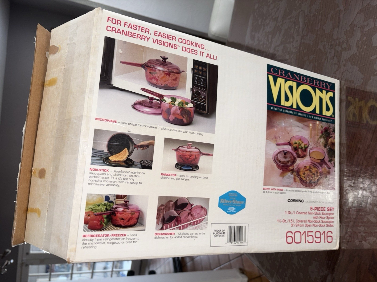 VTG 90s Corningware Cranberry Tinted Visions Cookware 5 Piece New Open Box