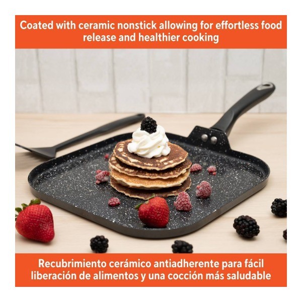 11" Ceramic Bistro Square Griddle Black: Pancake &