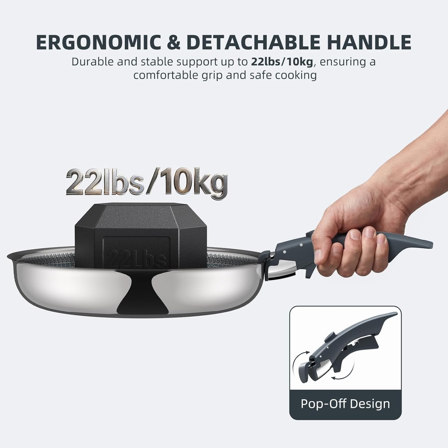 Ciwete Nonstick Frying Pan Set 3pc Stainless Steel Detachable Handle PFAS