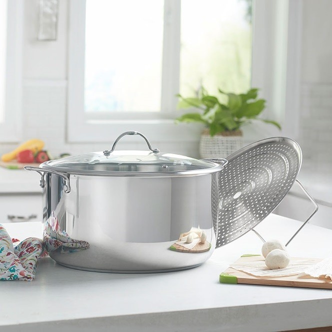 Princess House Heritage Signature 15-Qt Stockpot w/Lid & Steamer Rack (3681) New