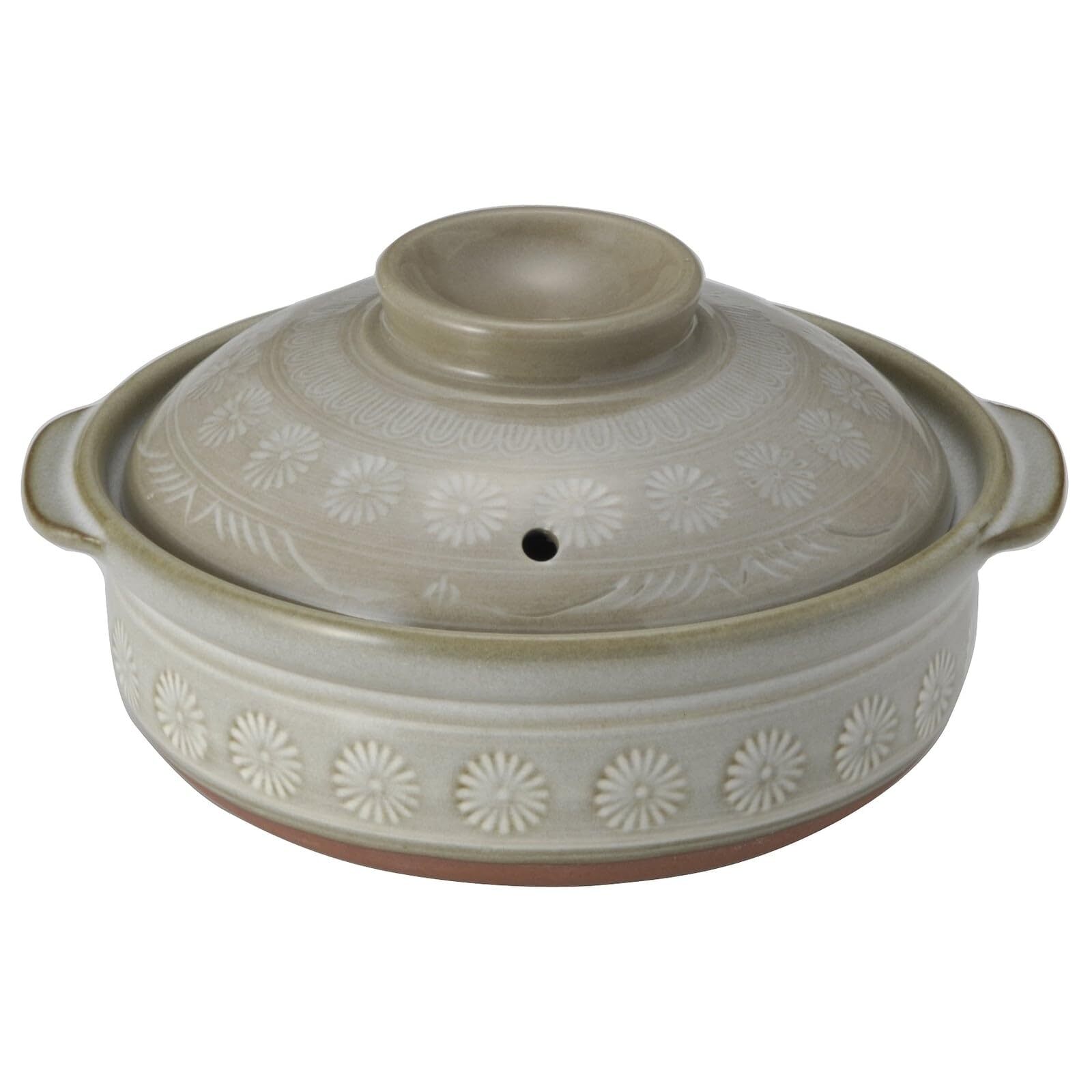 Banko Ware Ginpo Earthenware Pot (Deep Pot) No. 7 For 1-2 People Hana