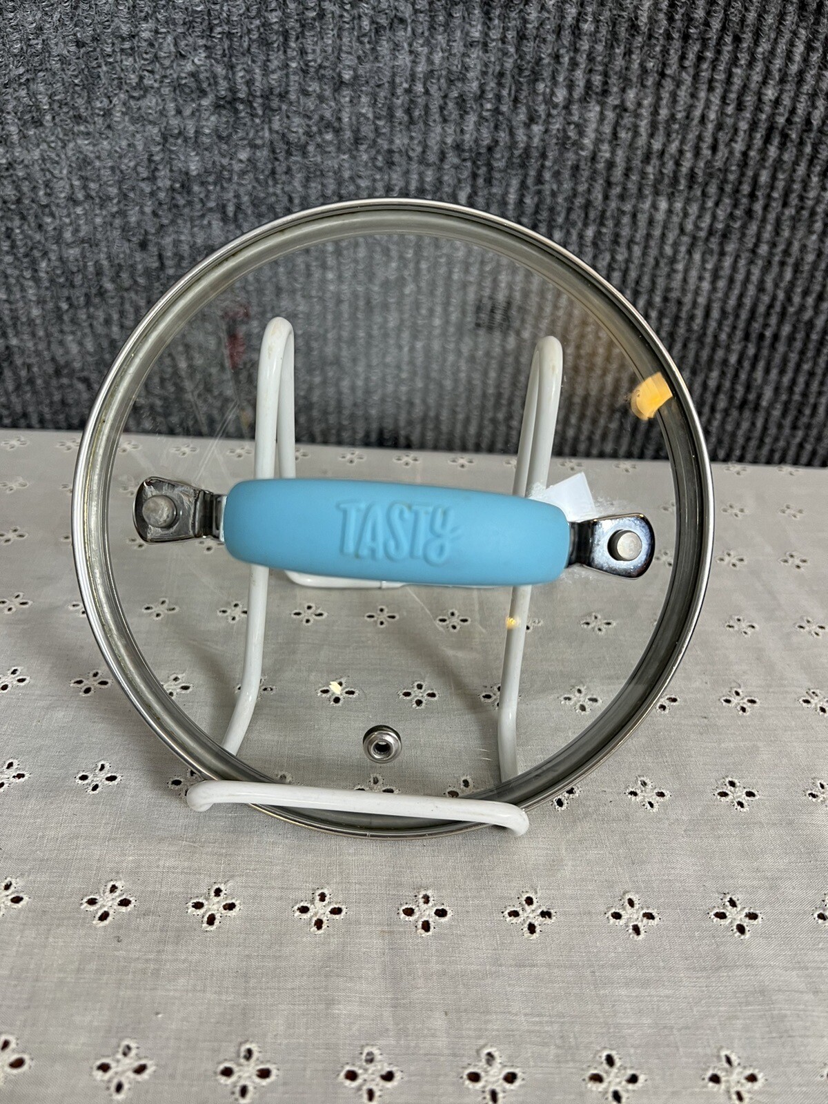 Tasty Glass LID ONLY Stainless Steel Turquoise Handle 6 1/8 inch Lid with Vent