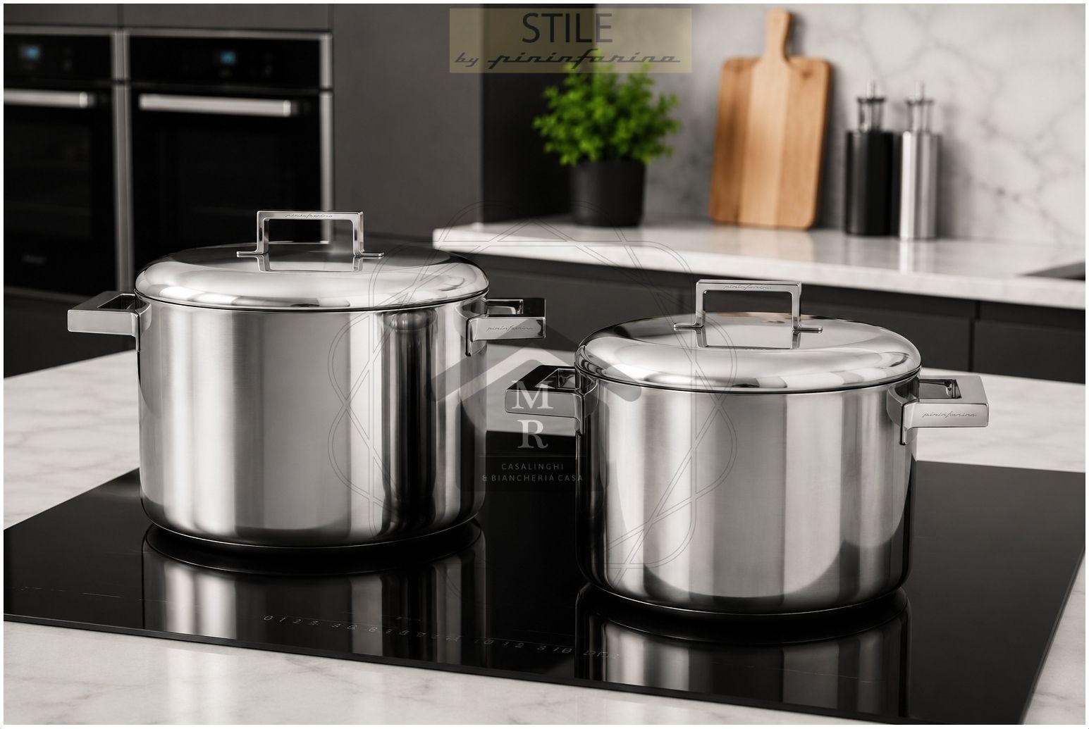 High Pot with Lid Stainless Steel ICE Finish Pininfarina Mepra Style