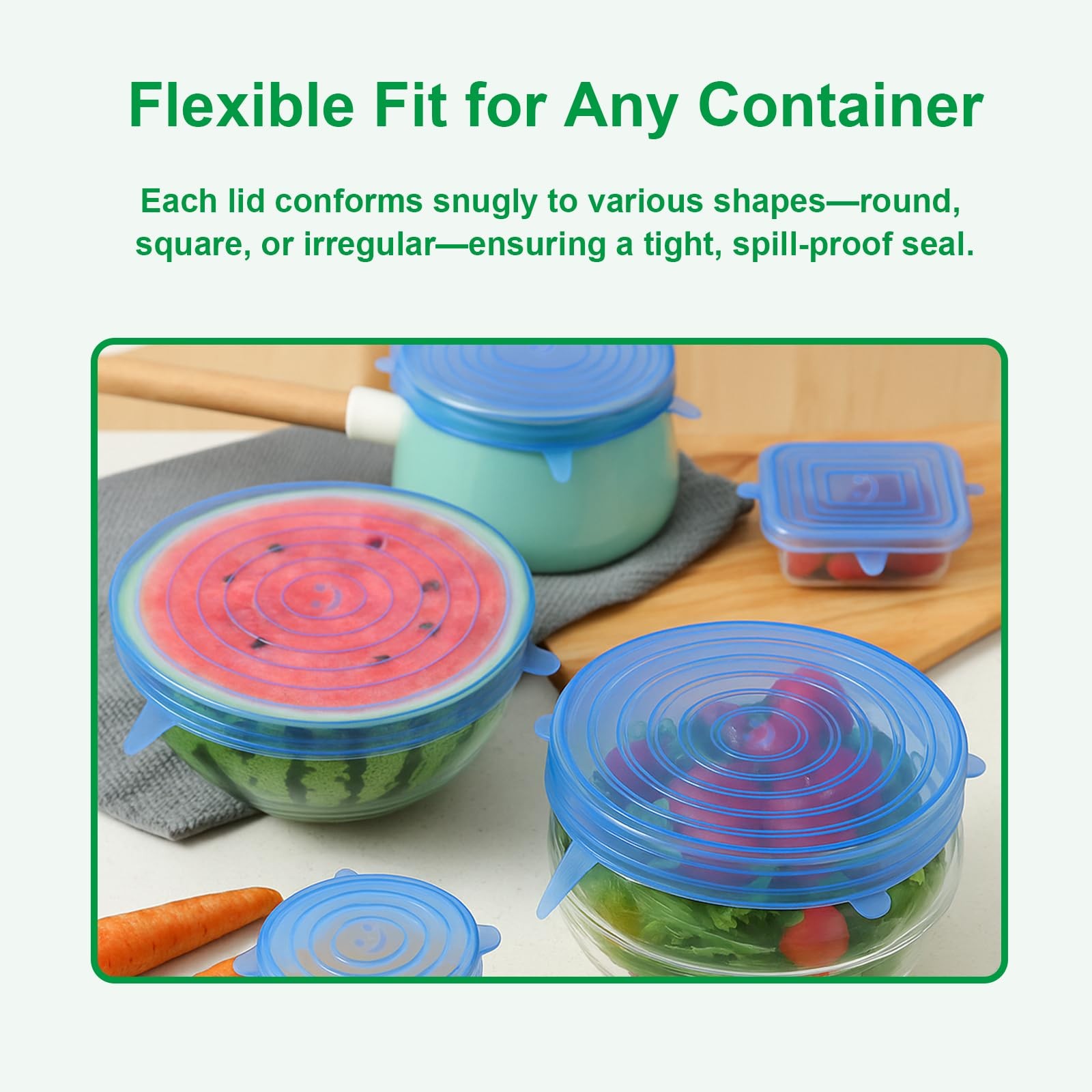 Silicone Stretch Lids – 6 Pack Reusable Food Covers,Flexible Silicone for Bow…
