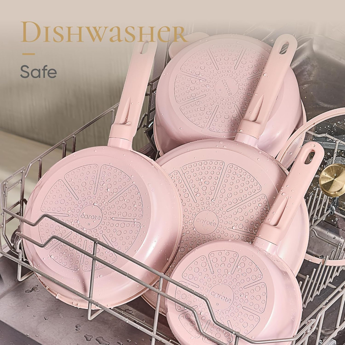 CAROTE Ceramic Cookware Set Nonstick,14pcs Pots and Pans Set Nonstick,Pink Blush