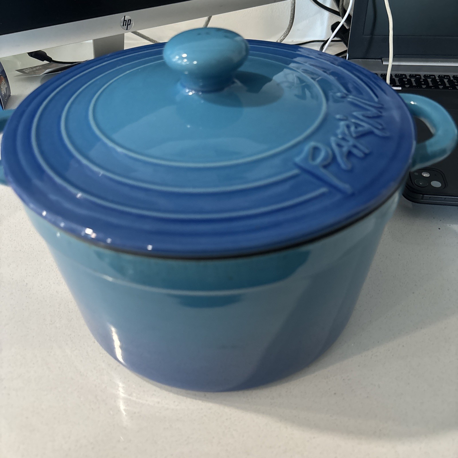 Parini Stoneware Dutch Oven Lidded Casserole Dish BLUE