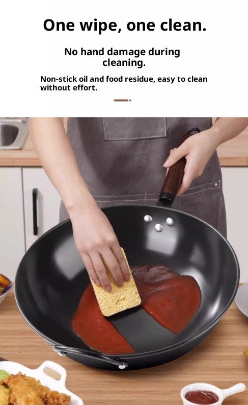32/34/36CM Wooden Handle Iron Wok Non-Stick Stir Fry Pans Gas Stove Induction AU