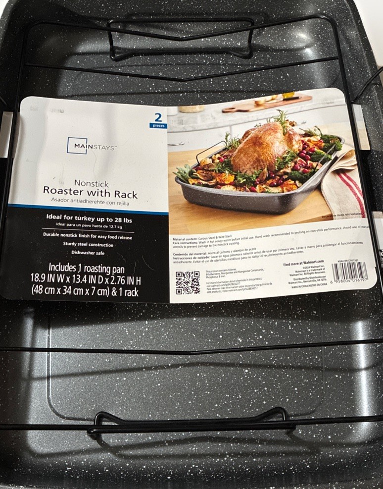 Mainstays Rectangle 18.9″ Non-Stick Dark Grey With Speckle Roaster With Rack