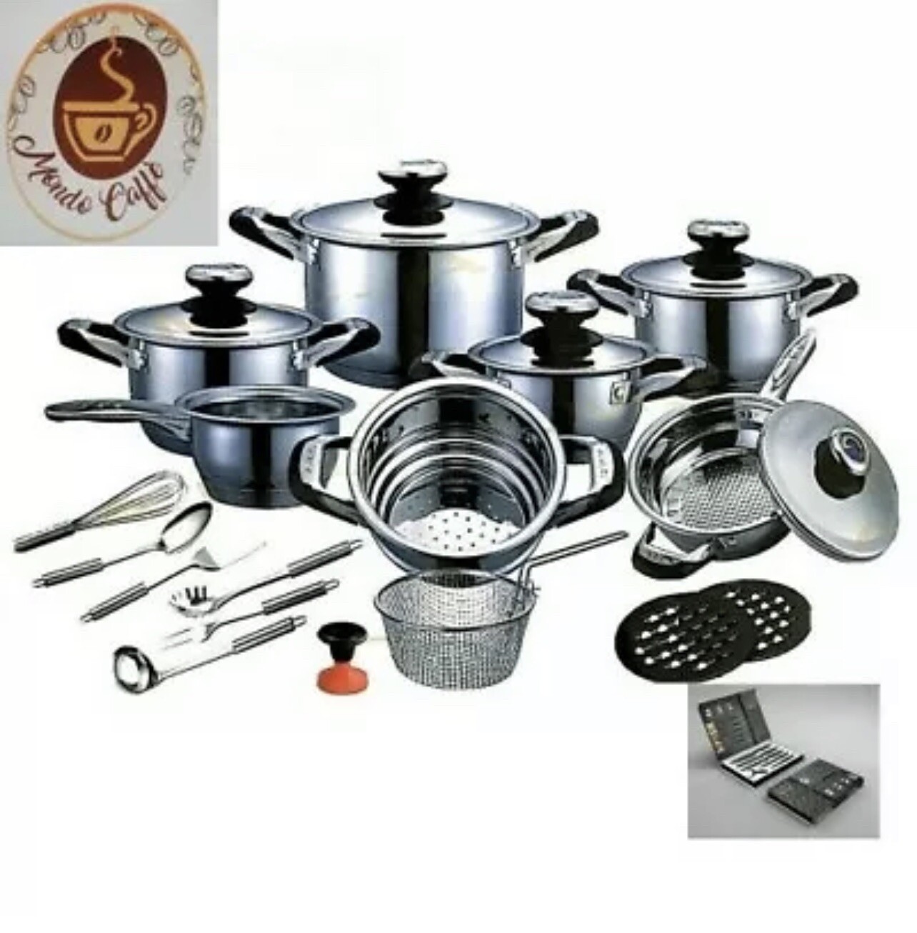 Set Batteria di Pentole 23 Pezzi in Acciaio Inox a Induzione Antiaderente A.M.C.