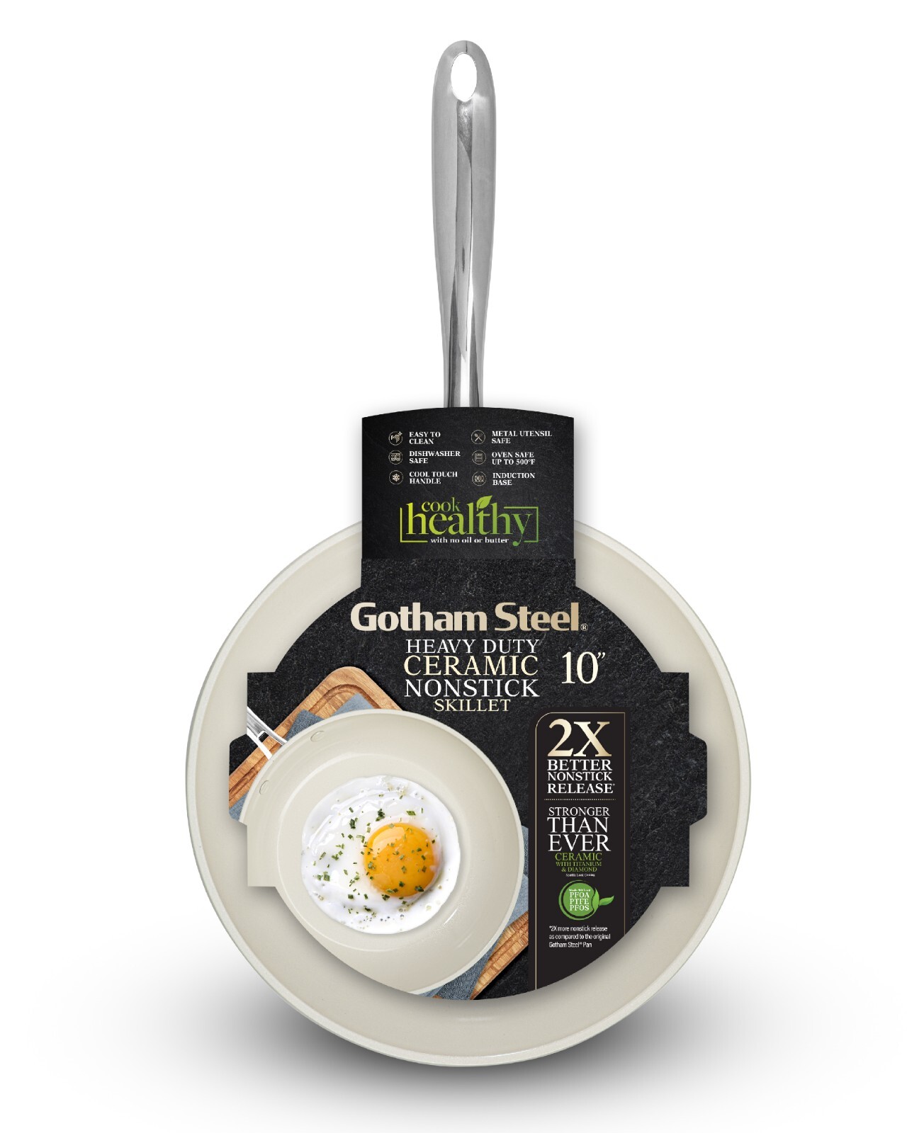 Gotham Steel Cream 10″ Nonstick Heavy Duty Ceramic Fry Pan with Stay Cool Handle