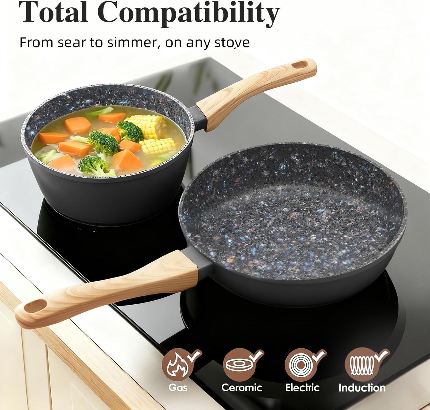 2-Piece Nonstick Cookware Set,10.25 Inch Frying Pan & 1.43QT Saucepan with Li…