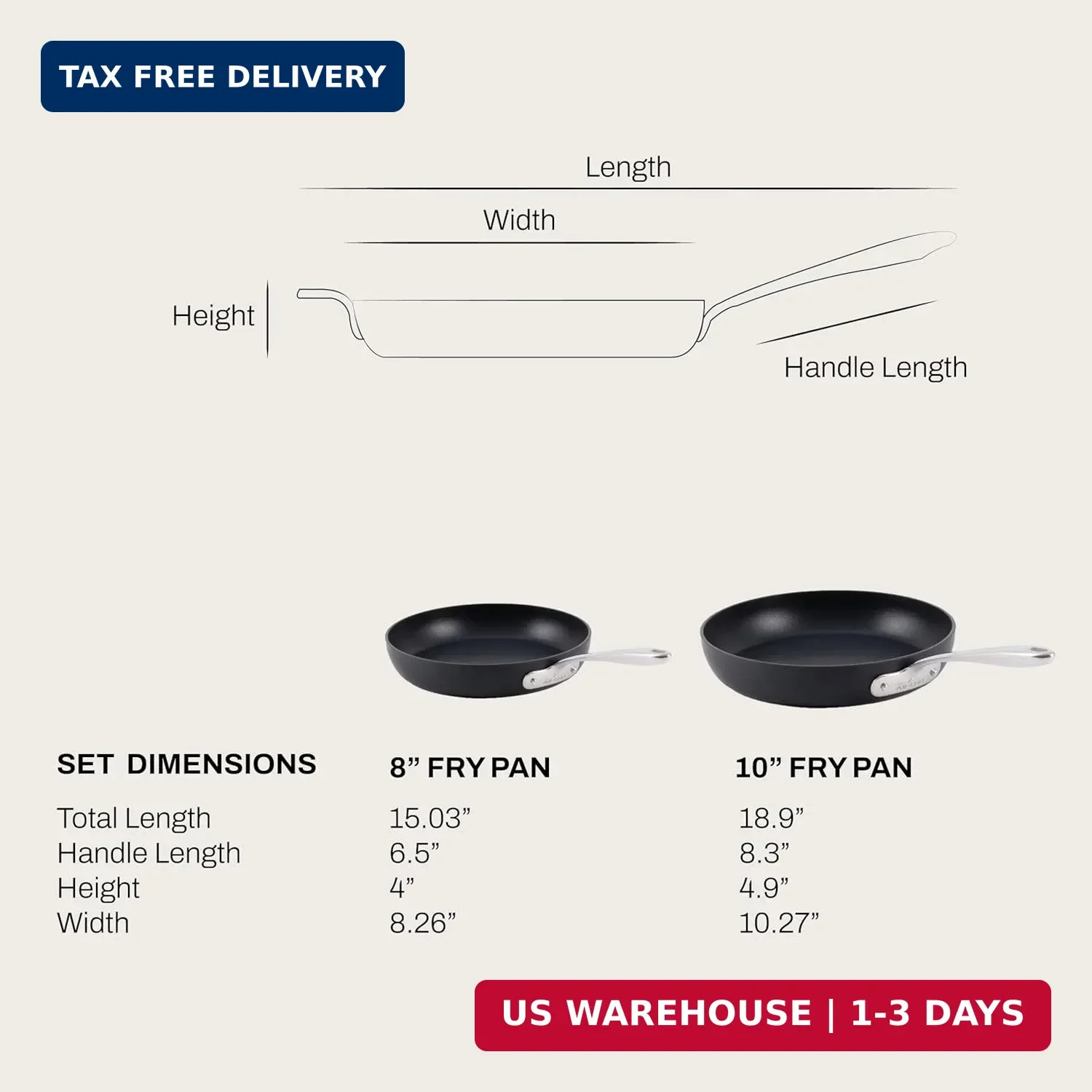 All-Clad HA1 Hard Anodized Non Stick Fry Pan Set 2 Piece, 8, 10 Inch, Induction,