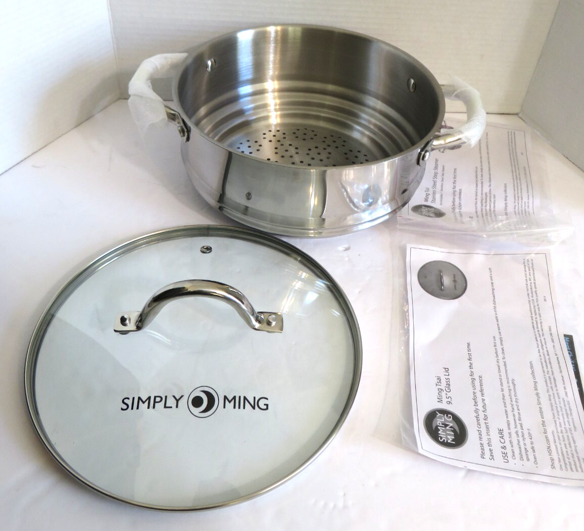 NEW! Simply Ming Stainless Steel 9.5″ Tsai Glass Lid & Step Steamer Basket