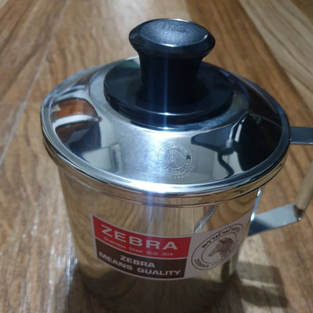 Zebra Thai Stainless Steel Oil Filter Pot With Spout Kitchen Tool 1 Liter