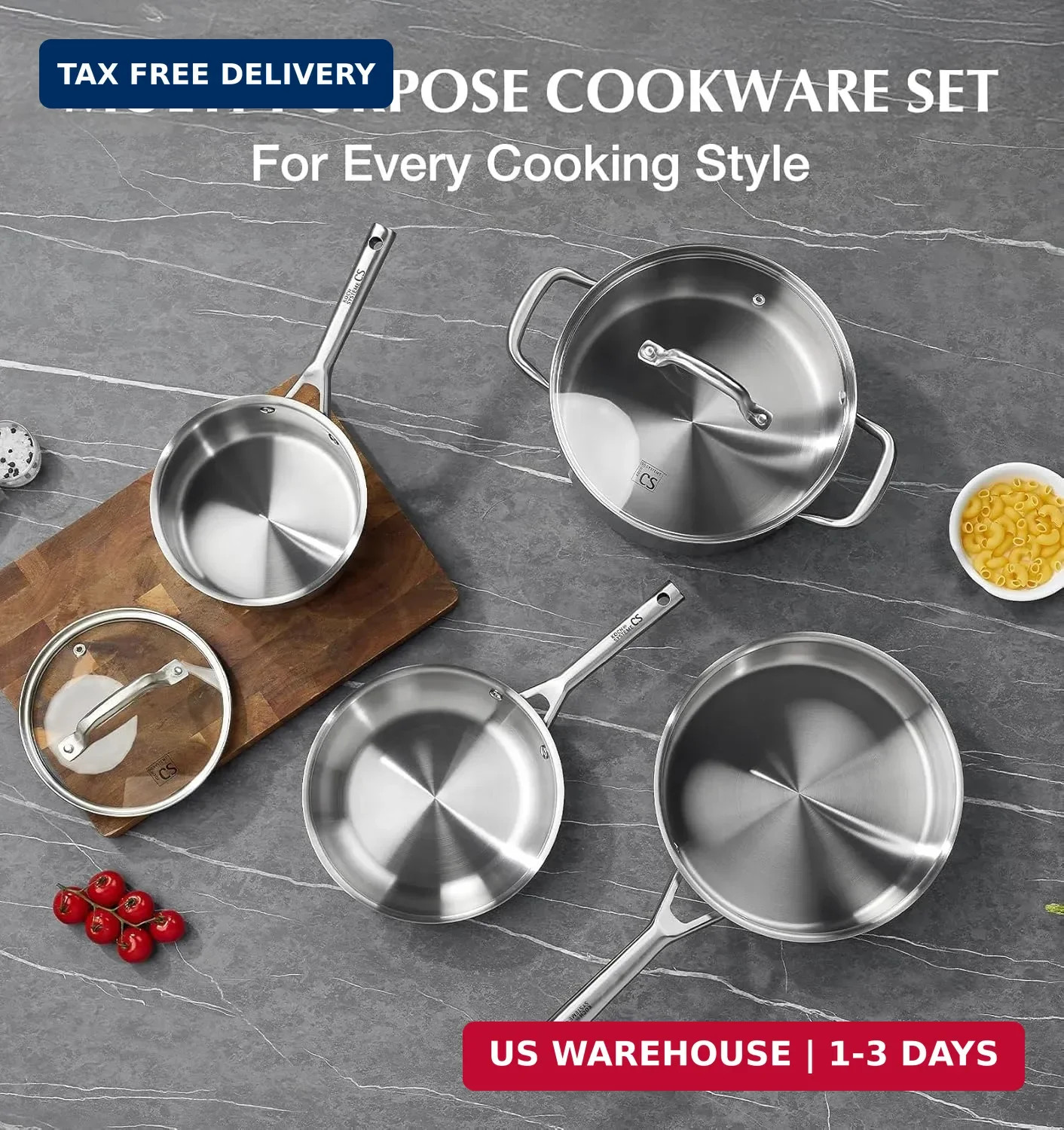 KOCH SYSTEME CS Stainless Steel Cookware Set 17 Piece, Professional 18/10 Stianl