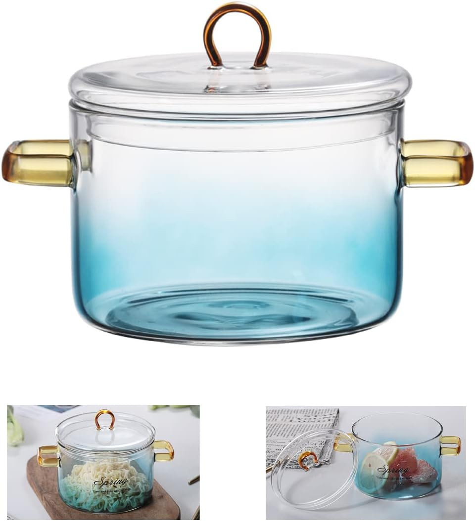 Glass Cooking Pot – 1.5L/50OZ Heat-Resistant Borosilicate Glass Handmade Cookwar