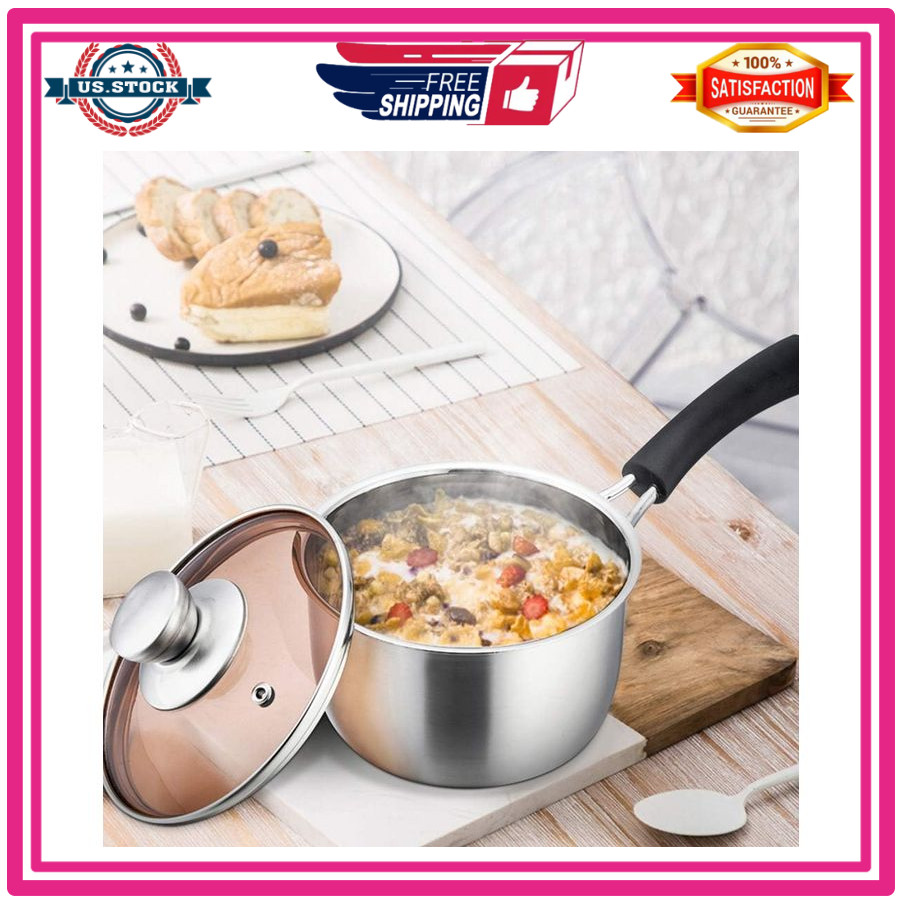 TeamFar 2QT Stainless Steel Saucepan with Lid Milk Pan Heatproof Handle