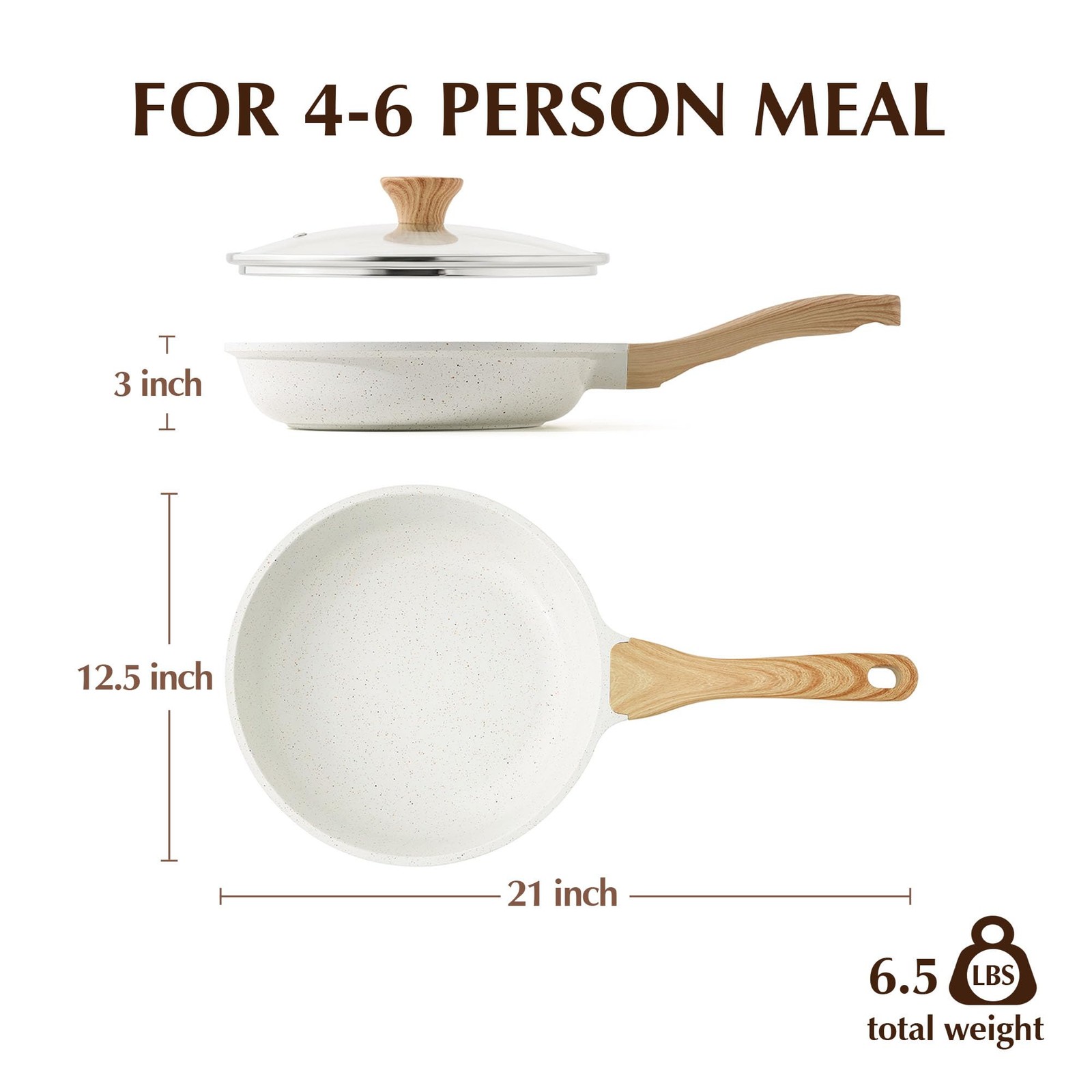12.5 Inch Nonstick Ceramic Frying Pan With Lid Induction Compatible Kitchen S…
