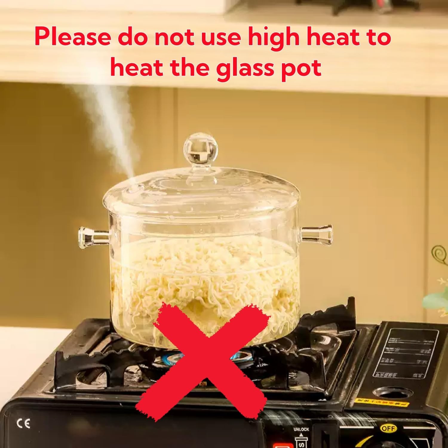 1.9L Glass Cooking Pots Heat-Resistant Borosilicate Glass Saucepan W/ Cover Hot