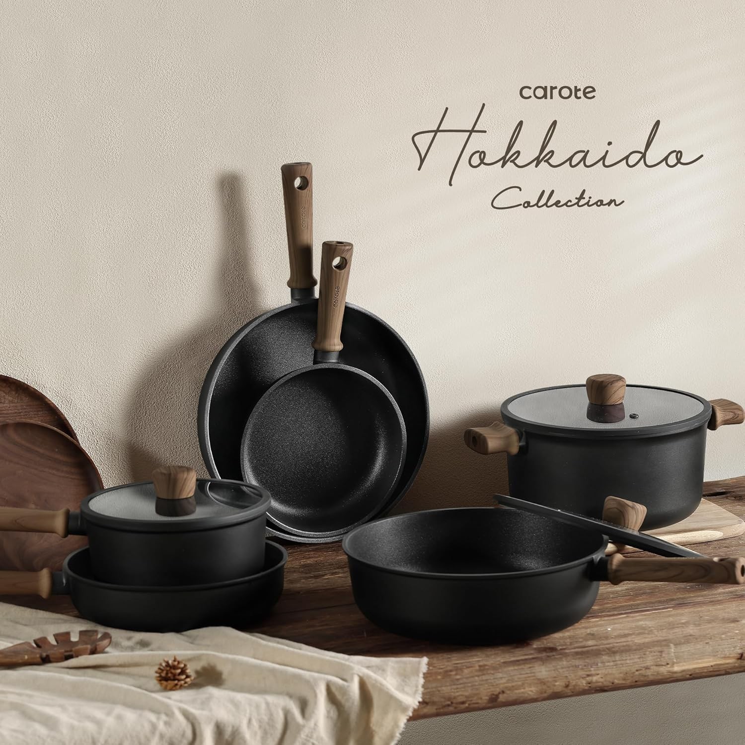 CAROTE 44pcs Nonstick Kitchen Titanium Cookware Sets, Nonstick Pots and Pans, In