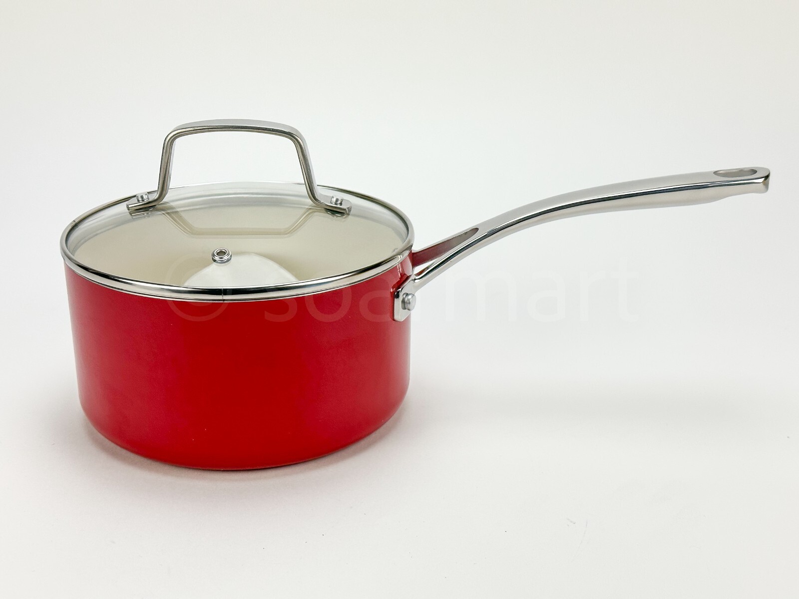 Martha Stewart 2.5-Qt Sauce Pan Hard-Enameled Aluminum Nonstick Cookware Red