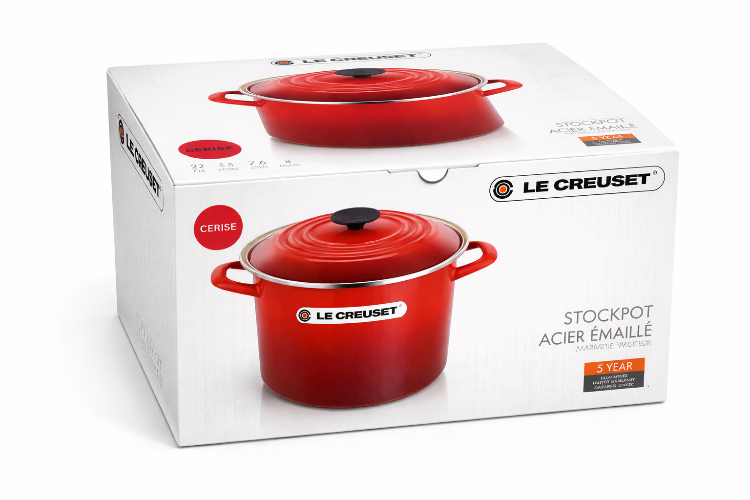 Le Creuset Cerise Enamel Steel Stockpot w/Lid 7 Qt Red 22cm Kitchen Pot