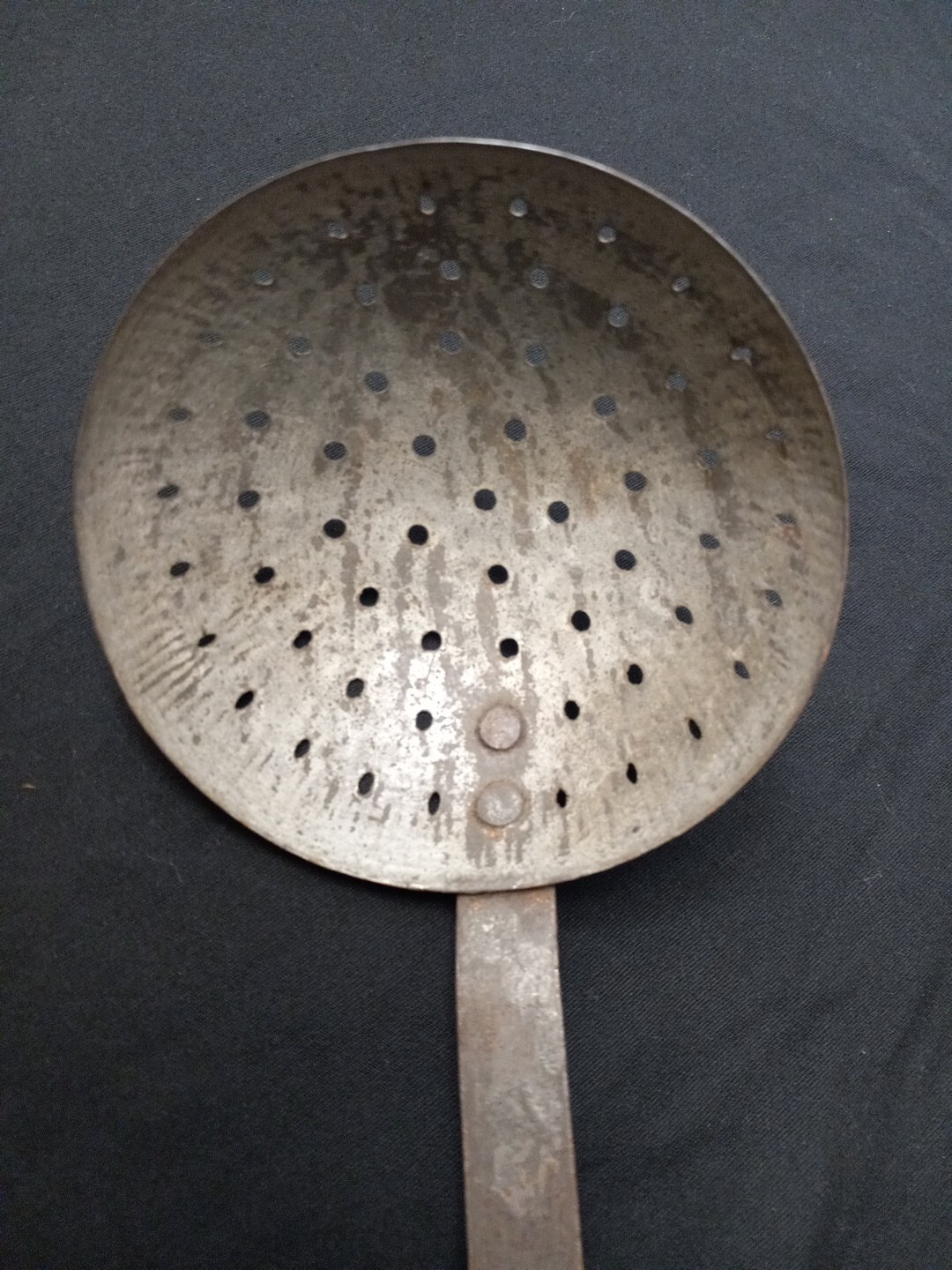 Vtg Gray Enamel GraniteWare Strainer Ladle Sieve See Pics /124j
