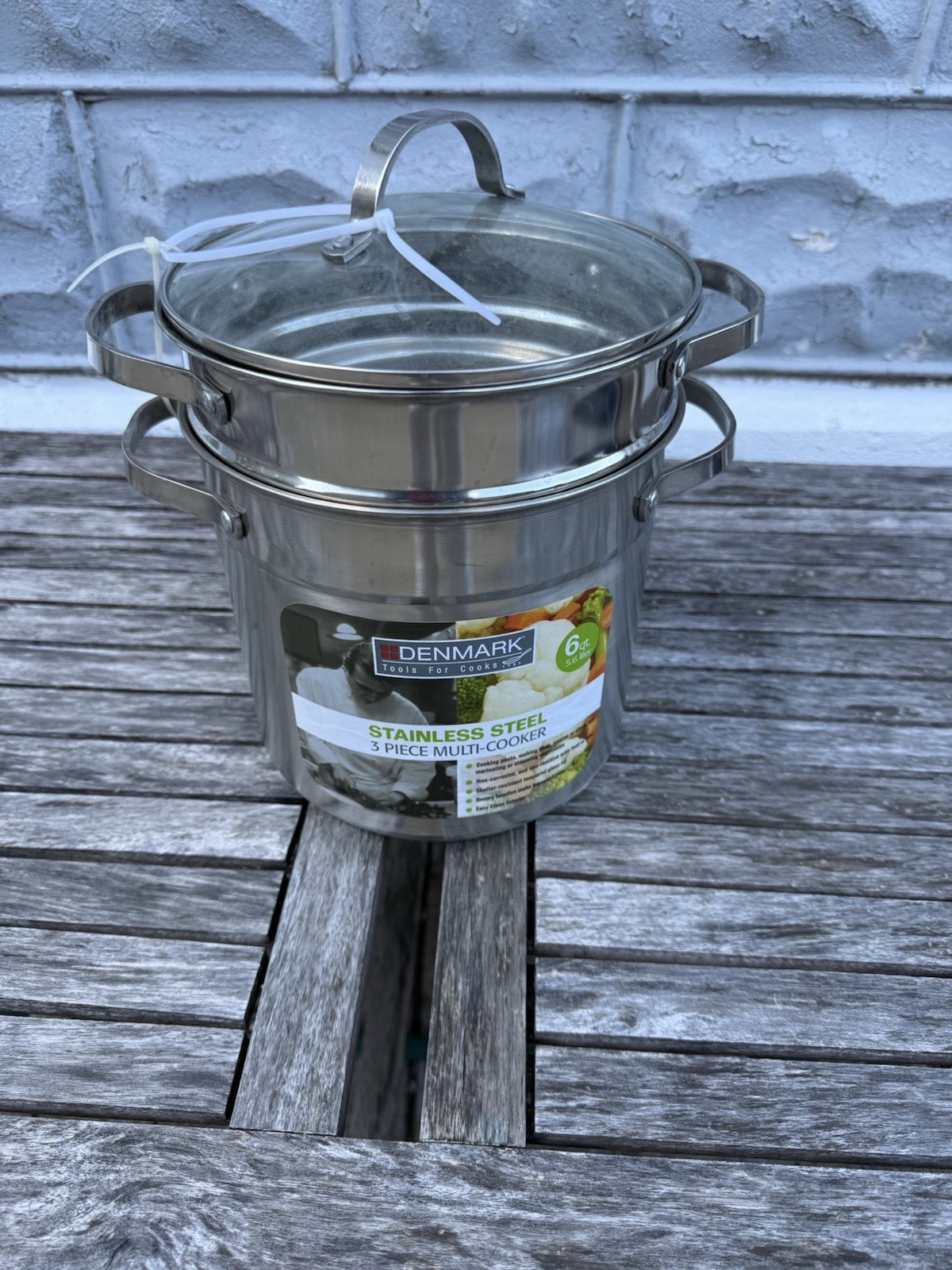 Denmark Stainless Steel 3-Piece Multi-Cooker Set 6qt Stockpot Steamer Lid Silver