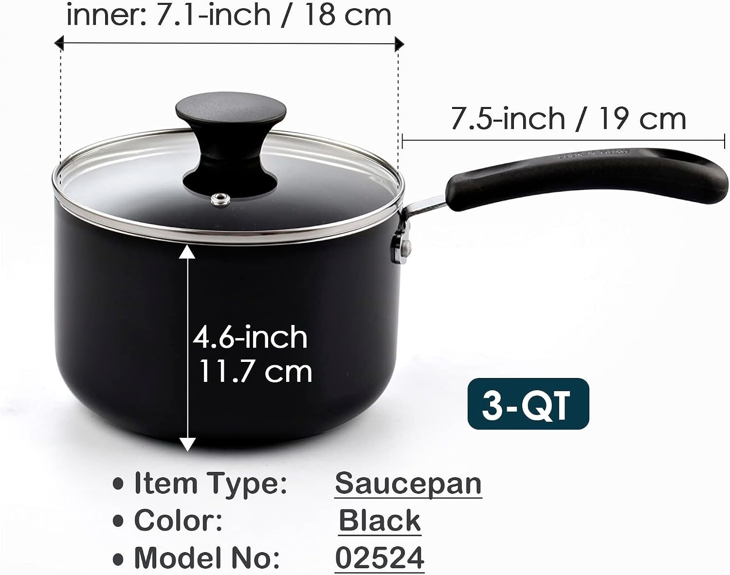 Basic 3 Quart Nonstick Saucepan with Glass Lid, Non Stick Aluminum Sauce Pan,…